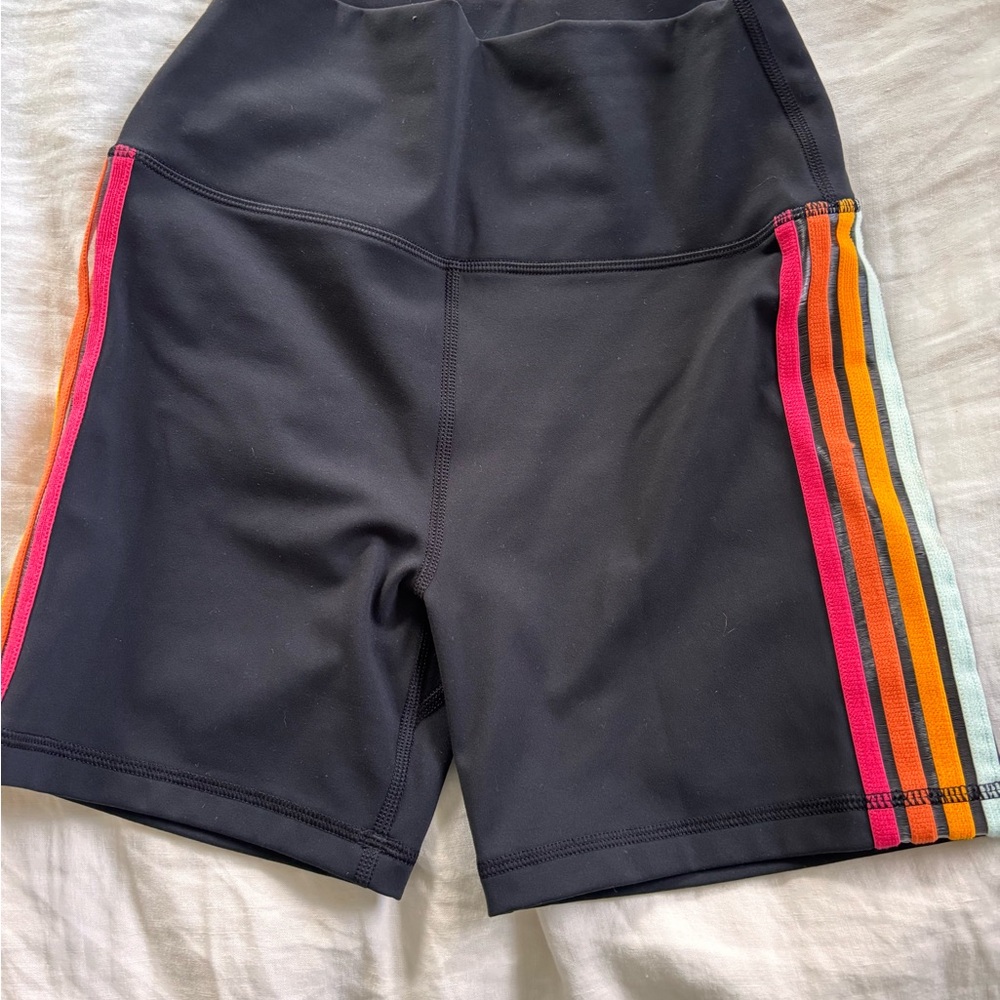 Spiritual Gangster Black Bike Shorts with Colorful Stripes